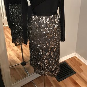 Oscar De La Renta Sequin Pencil Skirt